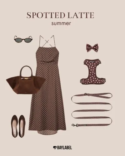 Matching outfits z pieskiem? Yes, please 🫶🏻W tym sezonie stawiamy na trendy: chocolate brown i polka dot! 🤎 Spacery mogą być stylowe ✨ Kolekcję Spotted Latte ☕️ znajdziecie na baylabel.pl • trendy • outfit • polka dot • spacer z psem • akcesoria dla psa • inspiracja #dlapsa #szelkidlapsa #trend #baylabel #spacerzpsem #kropki